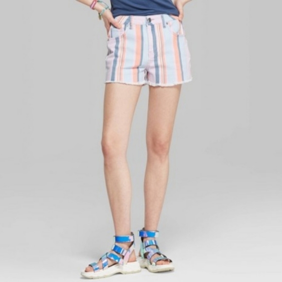 Wild Fable Pastel Striped High Rise Denim Shorts